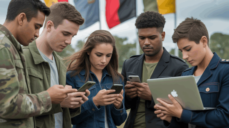 groupe divers jeunes smartphones