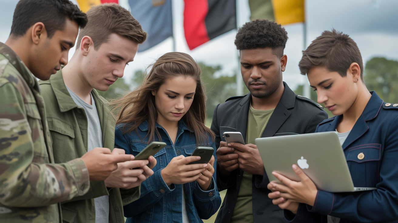 groupe divers jeunes smartphones