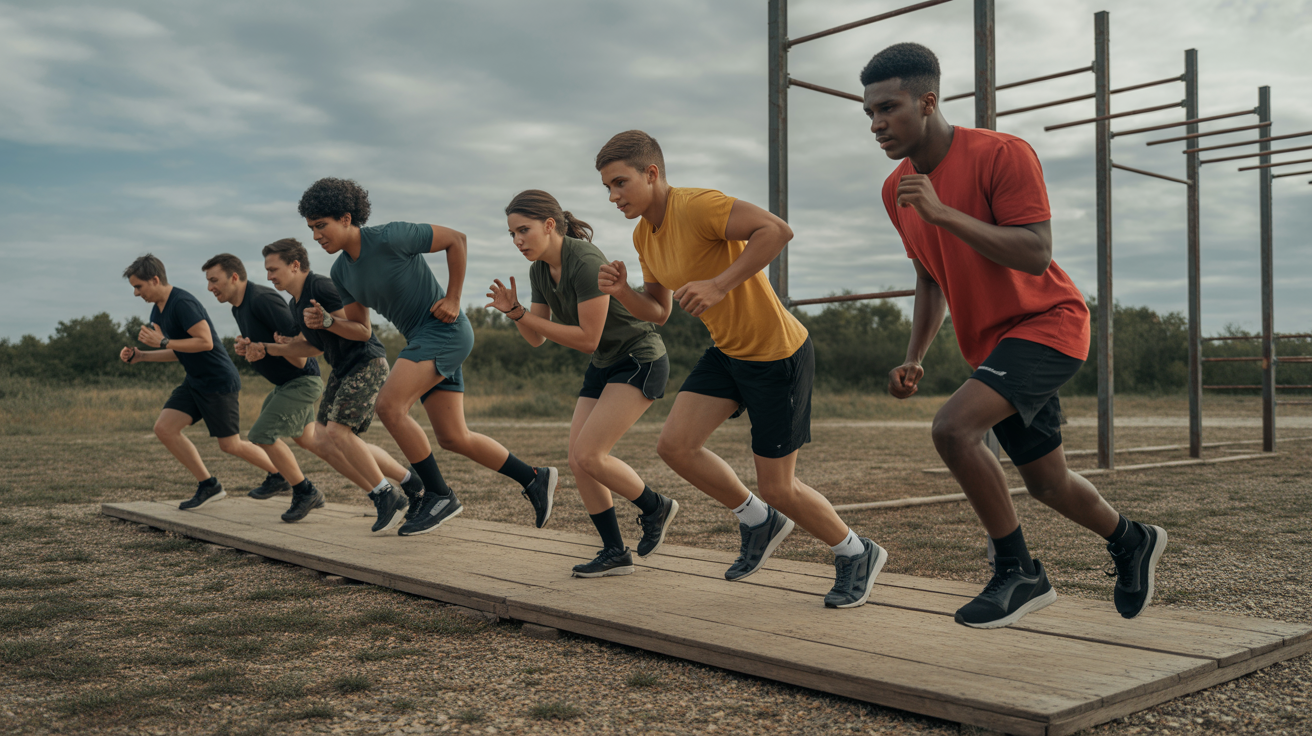 groupe jeunes exercices militaires