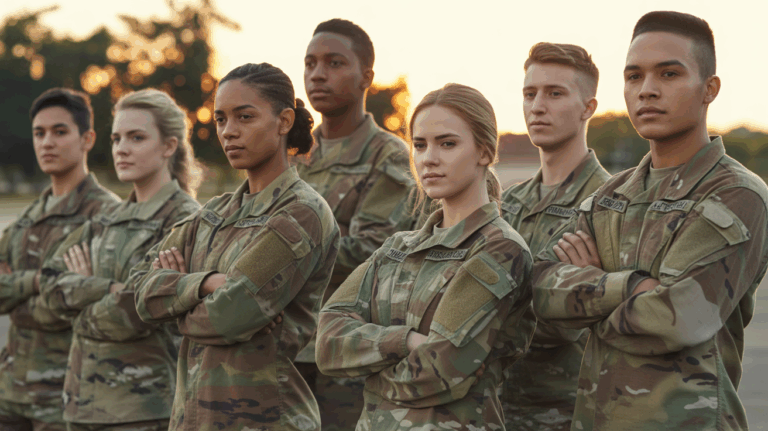 groupe jeunes militaires confiance