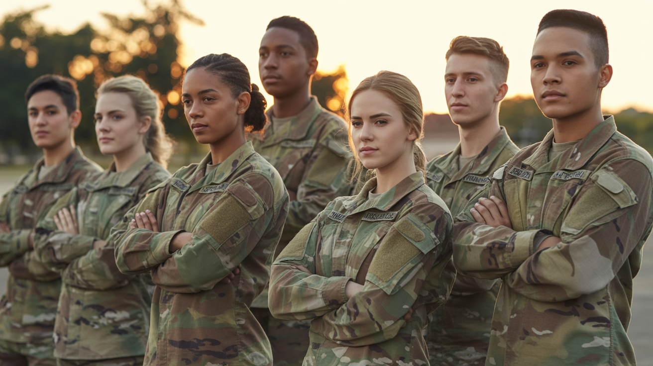 groupe jeunes militaires confiance