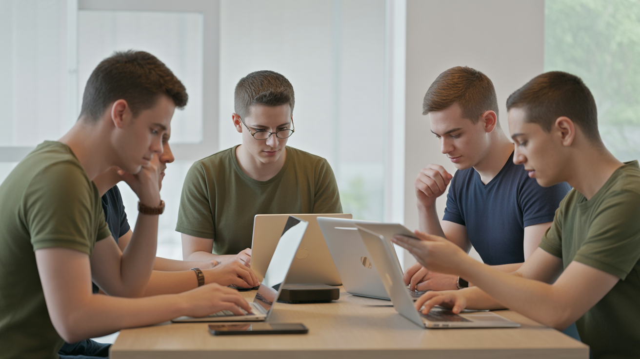 jeunes adultes militaires ordinateur