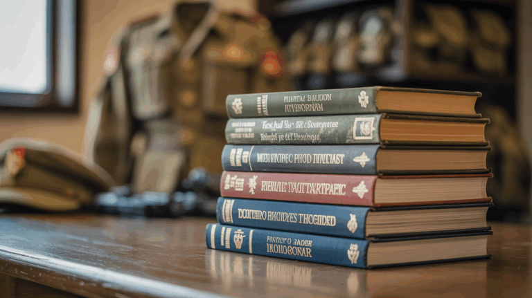 military books stack