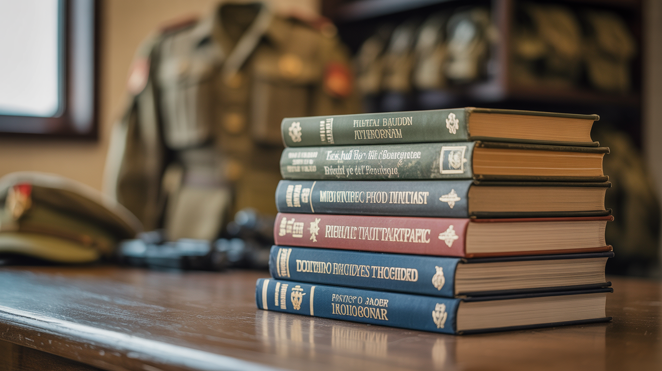 military books stack